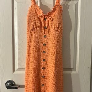 No Boundaries Orange Button-Down Midi Dress